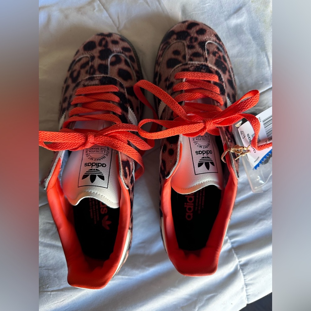 Adidas Leopard Print Sneakers with Orange Laces (Knock off!) M 7, W 8.5/9